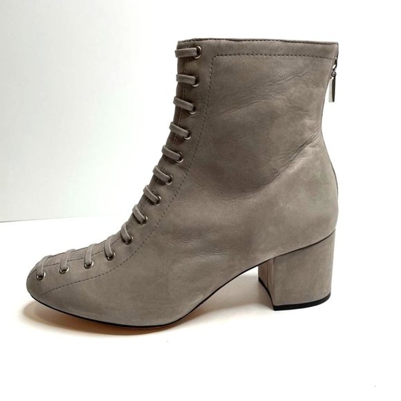 NIB SCHUTZ BRAELYN FRONT LACE SUEDE BOOTIES IN MOUSE/LIGHT GREY SZ:9 NWT - Picture 3 of 16